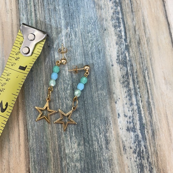 ⭐️Adorned Crown artisan assemblage gold star blue green bead post earrings - Picture 6 of 8